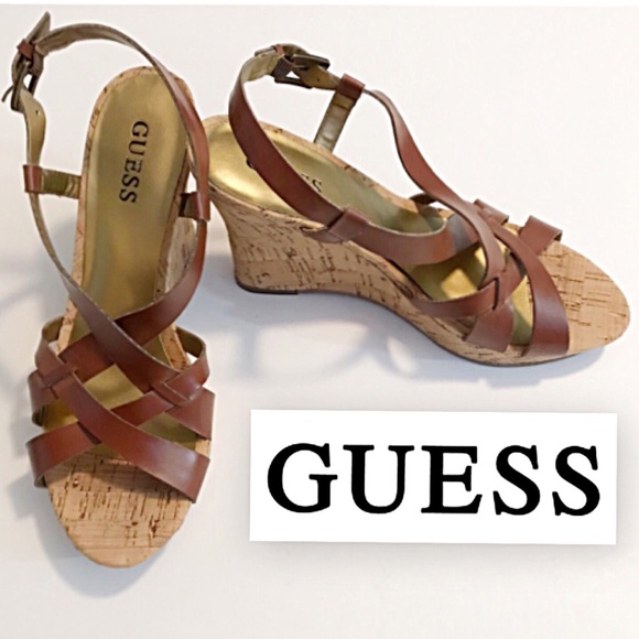 Guess Shoes - NWOT Guess Wgneona, Weaved Straps Cork Heel Wedges